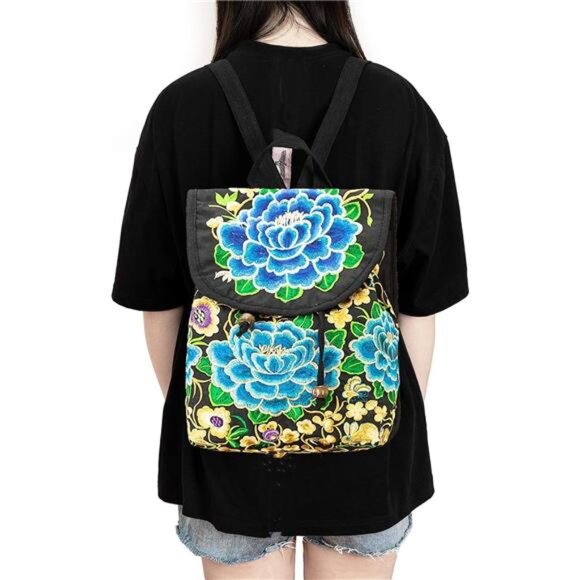 Vintage Embroidered Women Backpacks BohoBackpack Purse Ethnic Travel ShoulderBag - Picture 5 of 6